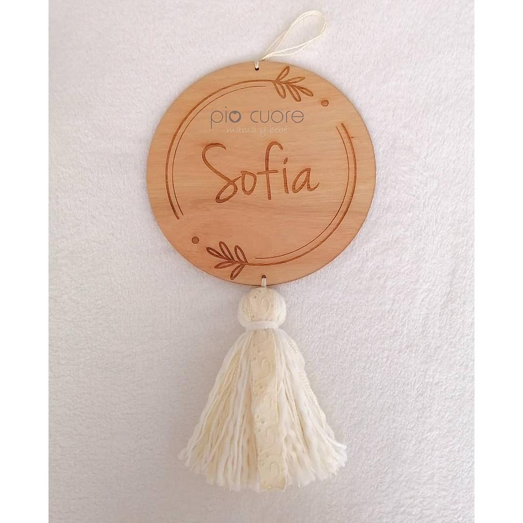 Cartel circular &quot; Sofia&quot; con nombre y detalles grabados