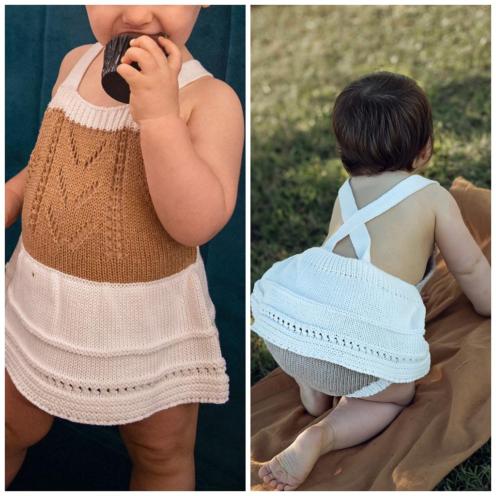 Rana con pollera en hilo de algodón.  Color ladrillo suave. Talle 12 a 18 meses