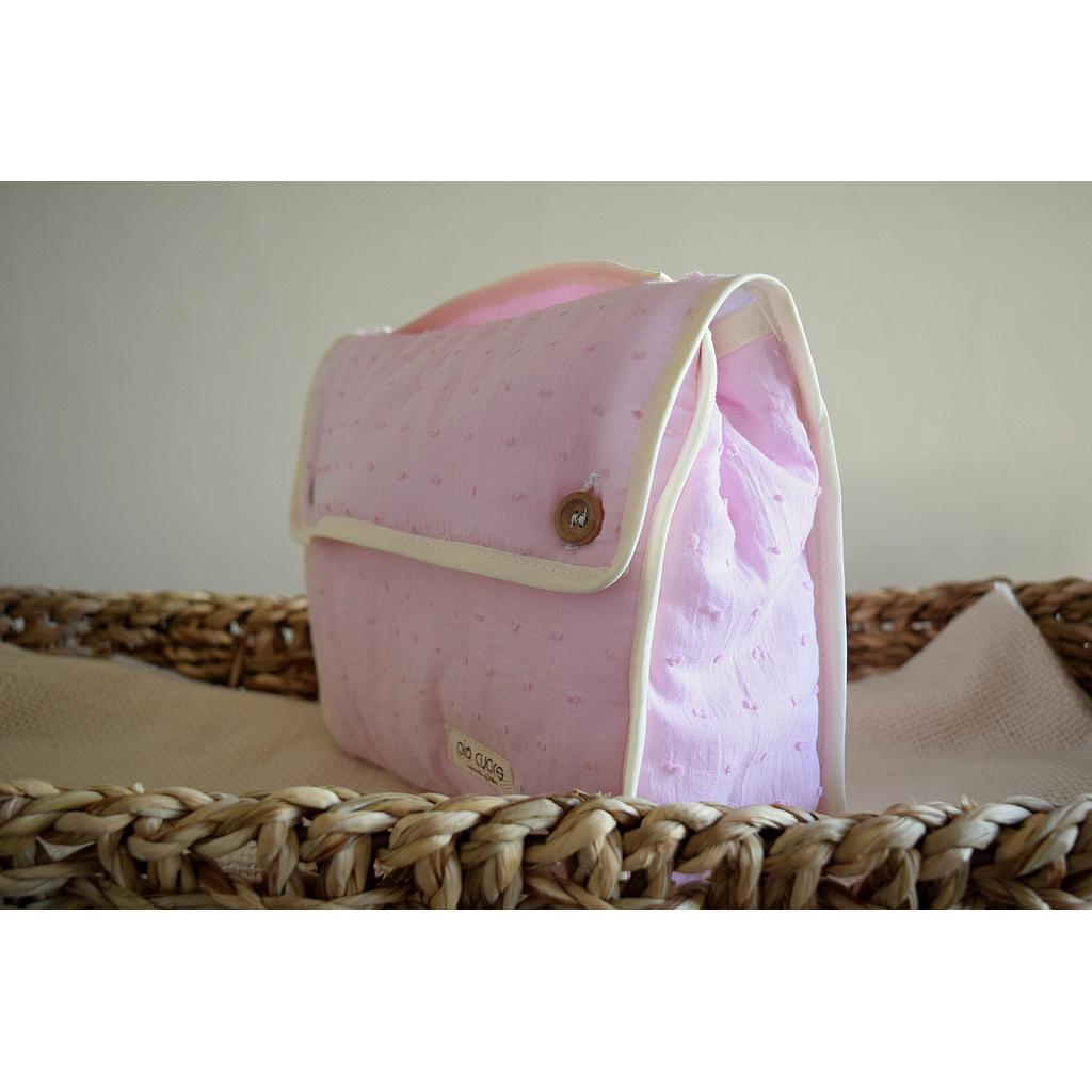 Sobre de primera muda en plumettie rosa con asa