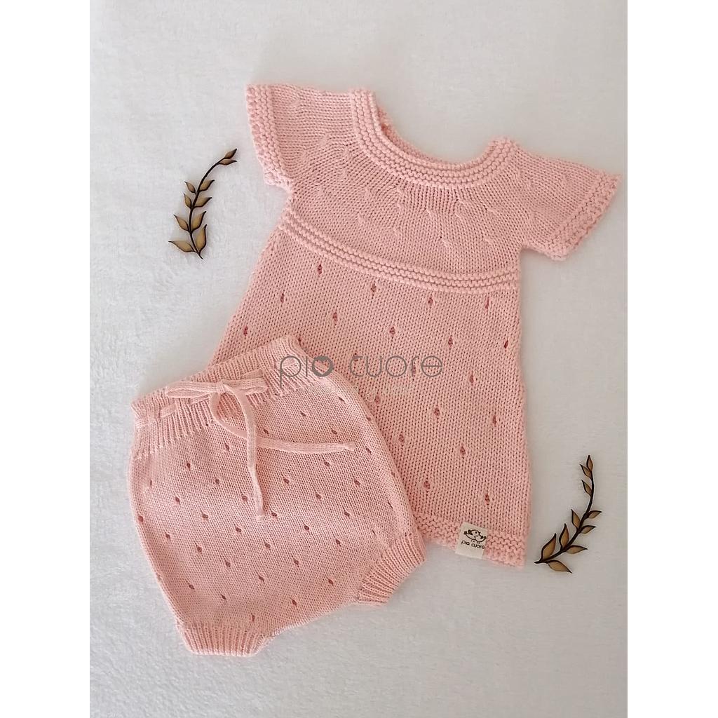 Vestido CLARA con cubre pañal en rosa vintage 