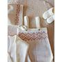 Set MALI en dralon con guarda en rosa y saco Marfil. Contiene 4 piezas